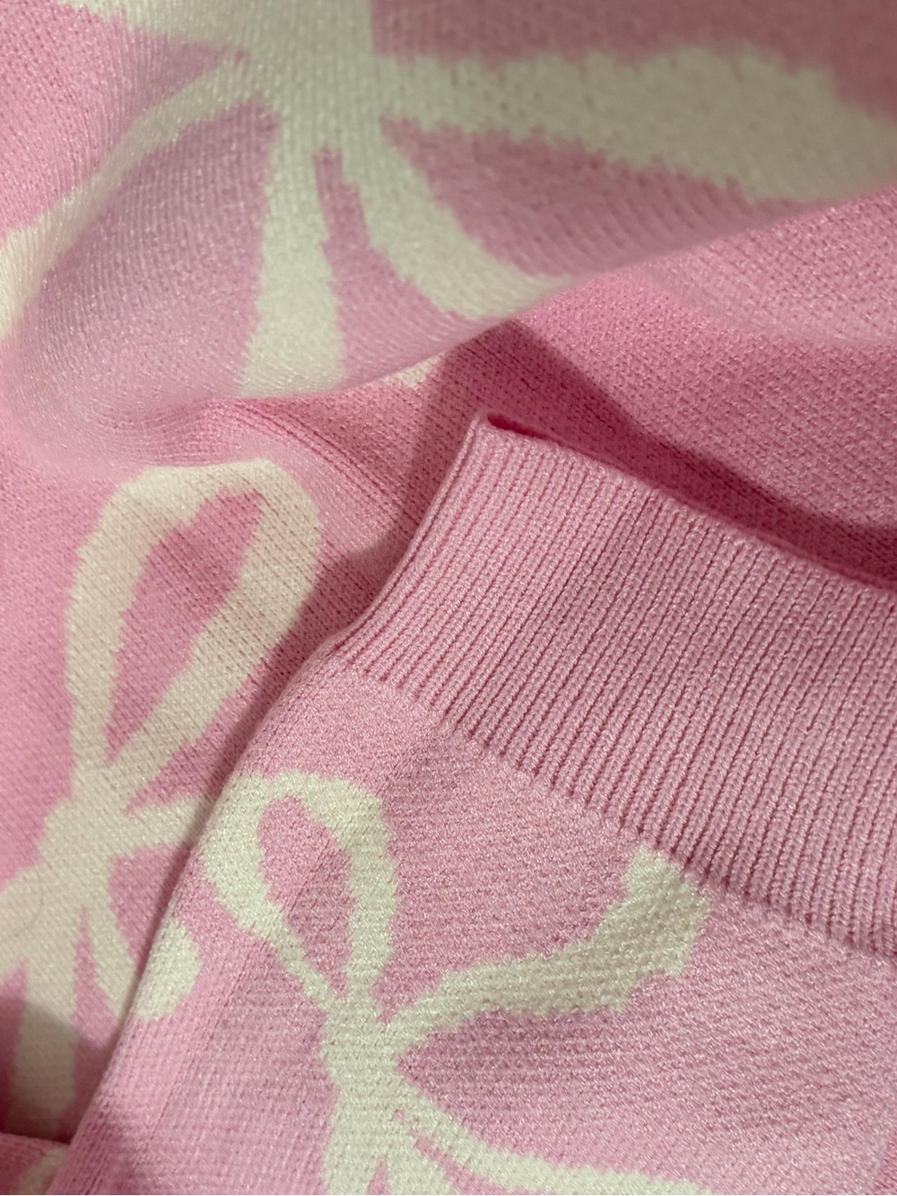 Altar'd State Pink Crewneck Sweater with Cream Bow Intarsia - Picture 3 of 4